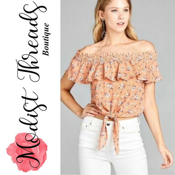 Off The Shoulder Smocked Detail Floral Print Top - Picture 1 of 2